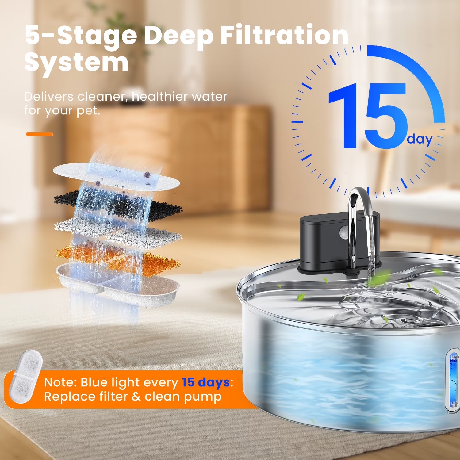 Stainless Steel Pet Water Fountain — 12L, 3 Modes