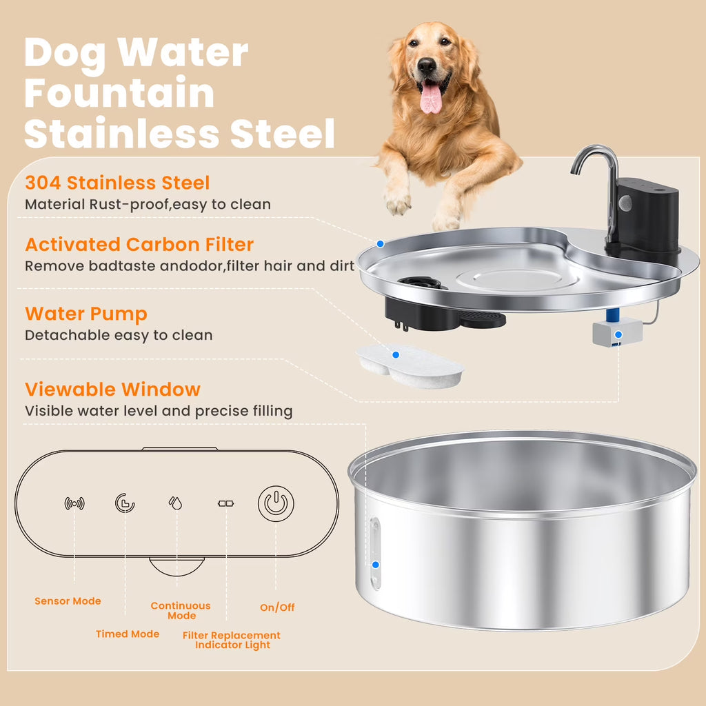 Stainless Steel Pet Water Fountain — 12L, 3 Modes